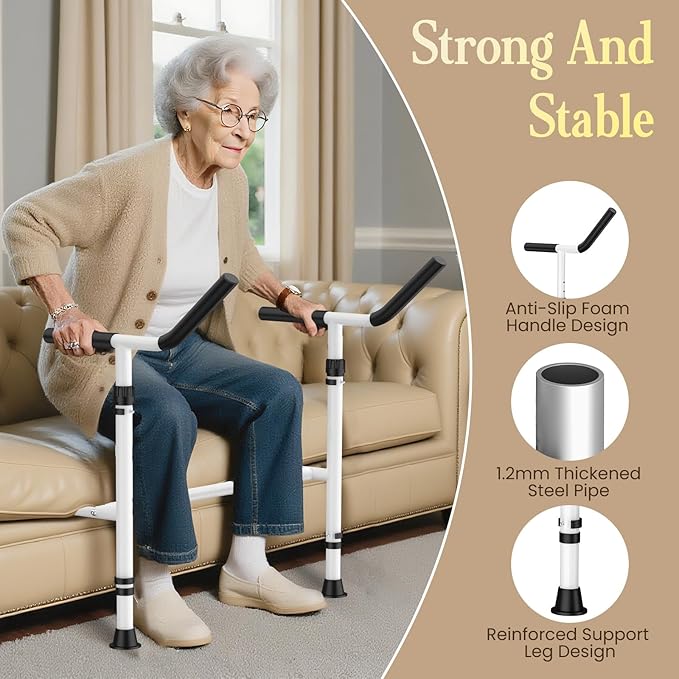 Stand Assist for Couch and Sofa with Support Legs, Height Width Adjustable Standing Aid for Elderly, Disabled, Patients and Seniors with Mobility Issues Portable Couch Handle for Chair (White)