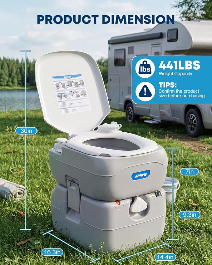 Kohree Portable RV Toilet, Large Camping Toilet Porta Potty, 5.8 Gallon | Detachable Waste Tank, Leak-Proof Toilet with Level Indicator for Adults Home Use, RV Travel, Boat, Trips Indoor Outdoor Use