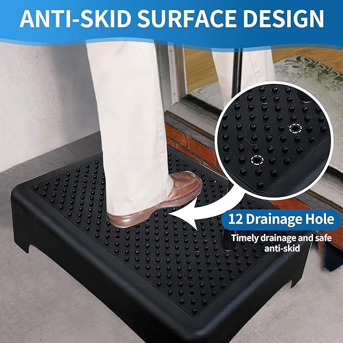 Stepping Stool for Adults & Seniors,Heavy Duty Portable One Step Stool Anti Slip Mobility Daily Aids Indoor/Outdoor Wide Safety Platform for Stairs/Kitchen/Bed/SUV Cars,Black