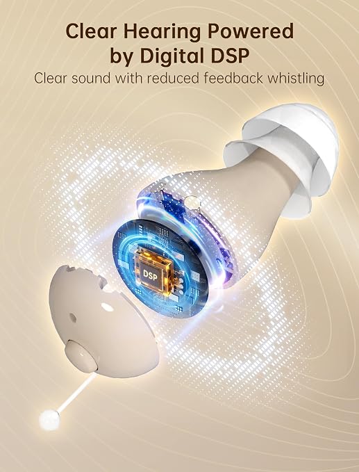 Rechargeable OTC Hearing Aids for Seniors, Digital Hearing Aids with Noise Cancellation & Feedback Suppression, Discreet Mini In-Ear Design with Simple Button Control, Magnetic Charging Case, 100H Use