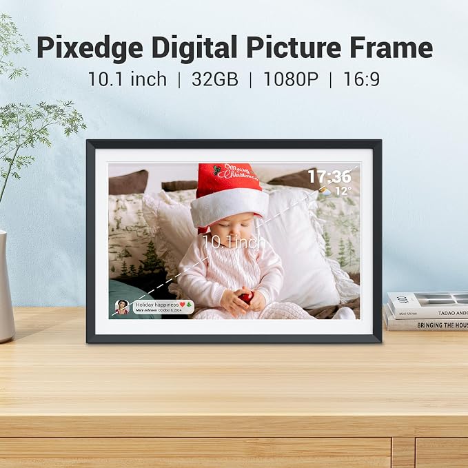Frameo 10.1 in Smart WiFi Digital Photo Frame Electronic Picture Frame Slideshow Send Photos,32GB Ultra-Large Storage High Definition Display IPS Touch Screen Picture Frame