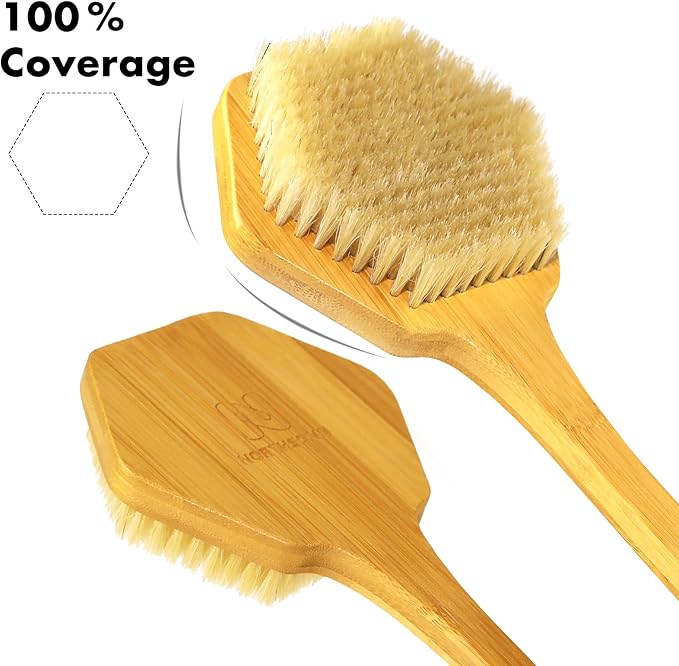 NORTHSONG Body Brush Back Brush Shower Brush Back Scrubber for Exfoliating | Large Head Bath Brush,17.72"Extra-Long Curved Bamboo Handle,100% Boar Bristles,ideal for Elderly,Shoulder Pain,Gift Ready