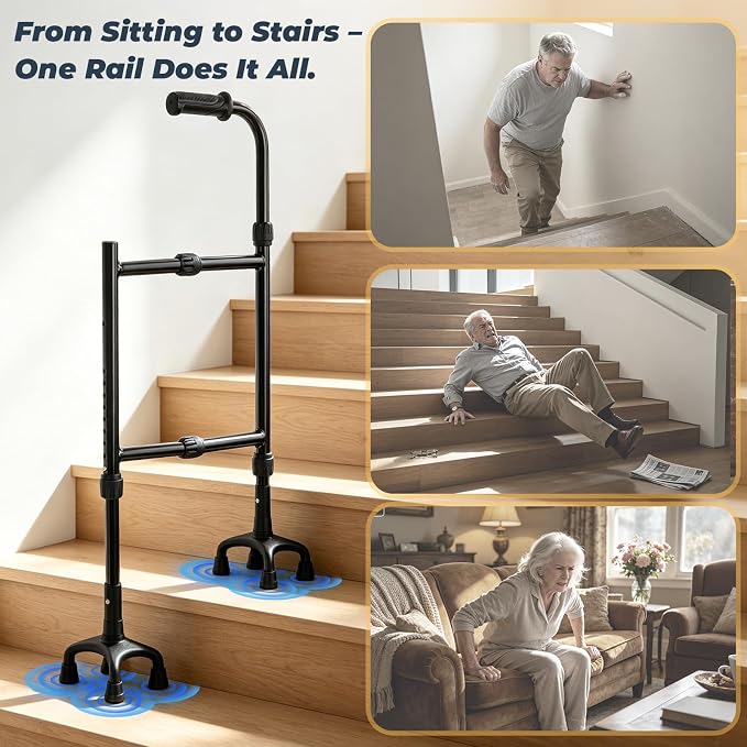 Stair Climbing Aid Cane for Seniors – Height & Width Adjustable, Lightweight Portable, Slip-Resistant Sturdy | Fits Standard Steps 300lbs | Stair Aid Cane for Elderly, Sore Knees, &Post-Surgery