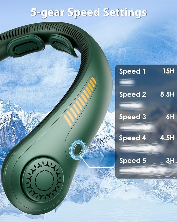 Portable Neck Fan Rechargeable Wearable Personal Fan Blow Cold Air, 5 Speeds, USB Battery, Neck Cooler with Neckbrace, Gift for Men Women, Sports, Gardening, Home, Outdoors, Travel, Camping