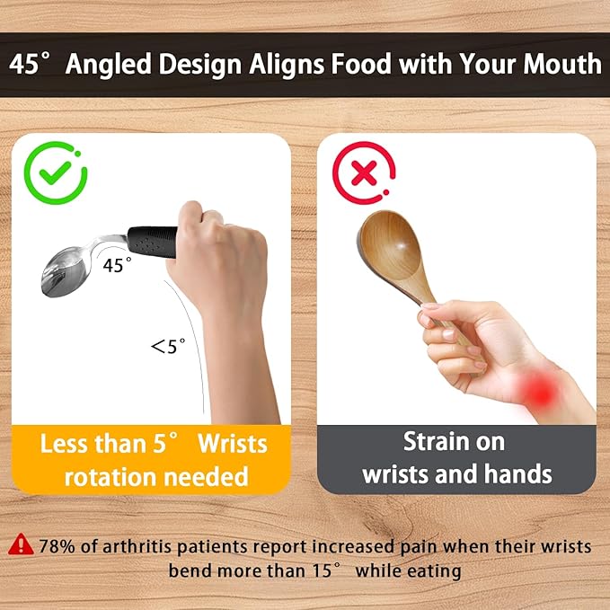 Xmas Gift Pick, 4Pcs Weighted Adaptive Utensils, 45°Angled Built up Utensils Set for Hand Tremors, 3.5oz Parkinsons Utensils for Elderly, Hand Tremors (Right-Handed)