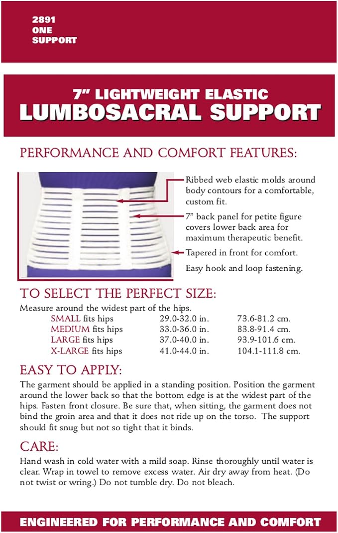 OTC Lumbosacral Support, 7-inch Lower Back, Lightweight Compression, Elastic, Black, Small
