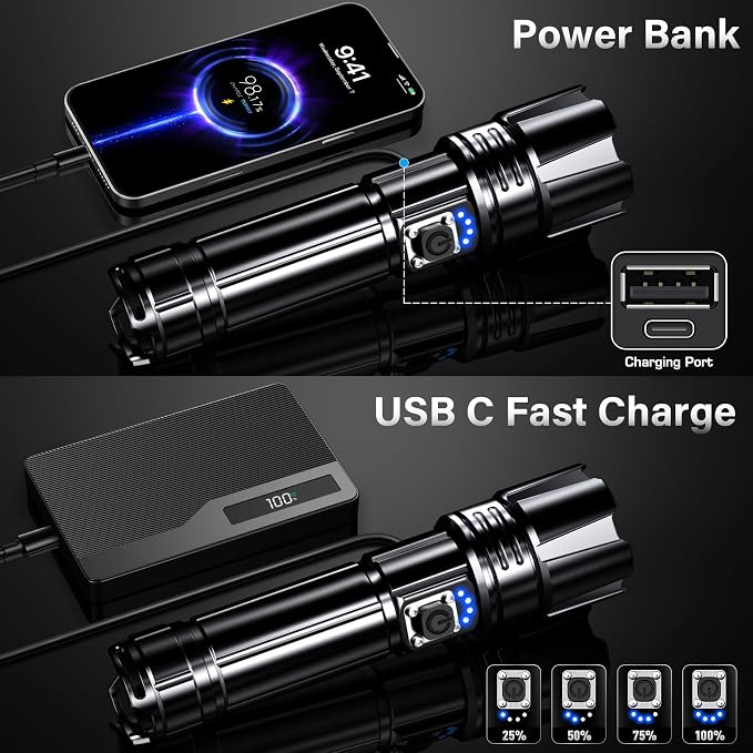 AKNEAR Rechargeable LED Flashlight High Lumens, Super Bright Flashlights with Zoomable & USB C Rechargeable & 5 Light Mode & Waterproof, Powerful Flash Light for Home, Hiking (Digital Display, 3 Pack)