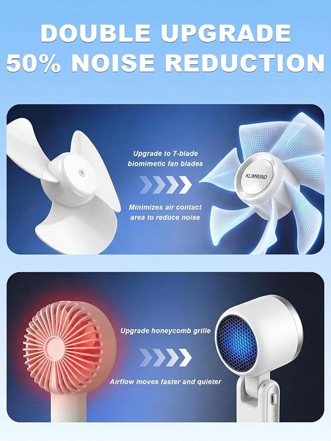 Portable Handheld Turbo Fan, 5 Gear Wind, Battery Operated, Up to 13 Working Hours Rechargeable Fan, 3 IN 1 Hand Fans with Air Turbo Tech Cooling Fan for for Travel, Beach, Outdoor - White