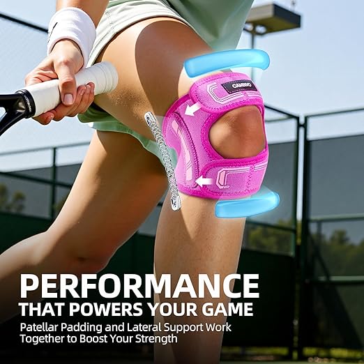 CAMBIVO Patella Tendon Support Knee Brace for Women & Men, Adjustable Knee Strap with Gel Pad & Side Stabilizers, Breathable Lightweight Knee Support for Running, Training & Daily Use (Hot Pink, S/M)