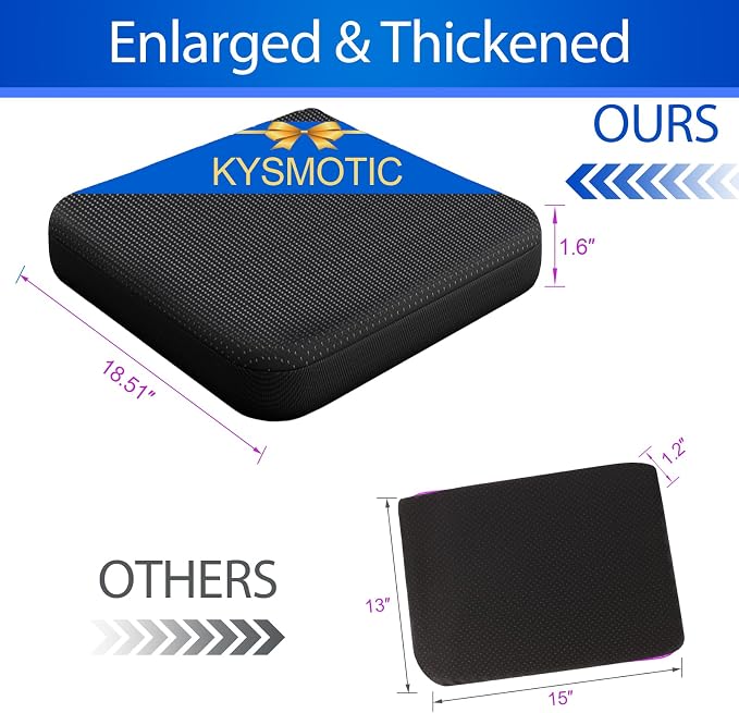 KYSMOTIC Large Gel Seat Cushion for Long Sitting (Large & Thick), Soft & Breathable, Gel Cushion for Wheelchair Reduce Sweat, Chair Cushion for Office Chair (Black Cover) | Gel Cushion for Wheelchair, Soft & Breathable, Gel Chair Cushion for Hip Pain, ...