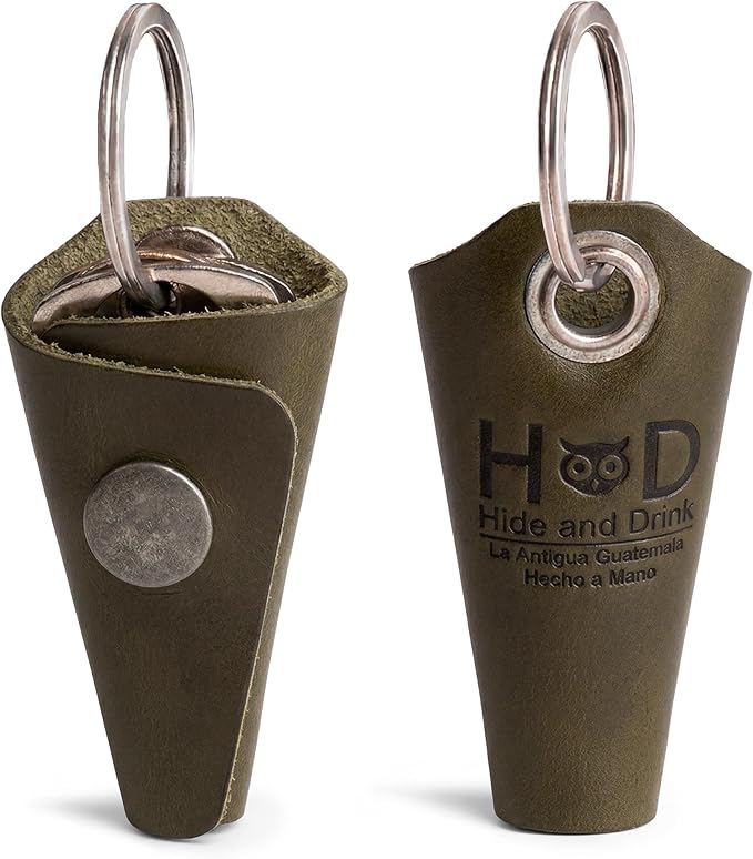 Hide & Drink Full Grain Leather Wrap Keychain, Organizer Snap Closure, Key Ring Cover, Silencer Sleeve Key Holder for Men