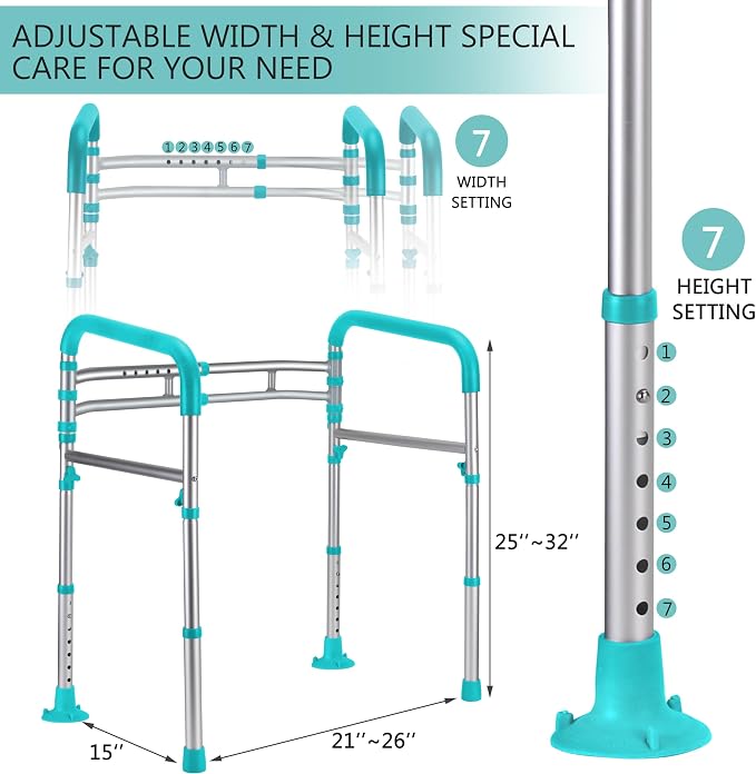 Lianjindun Toilet Safety Rails, 350 lbs, Adjustable Height & Width | Fits Most Toilets, Foldable Design, 350 Lbs Capacity, Aluminum Toilet Frame, Toilet Handles for Seniors, Disabled, Handicap