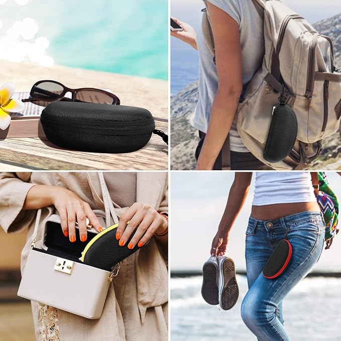 ZONLY 3 Pack Sunglasses Case Portable Travel Zipper Eyeglasses Case Hook With Cleaning Cloth