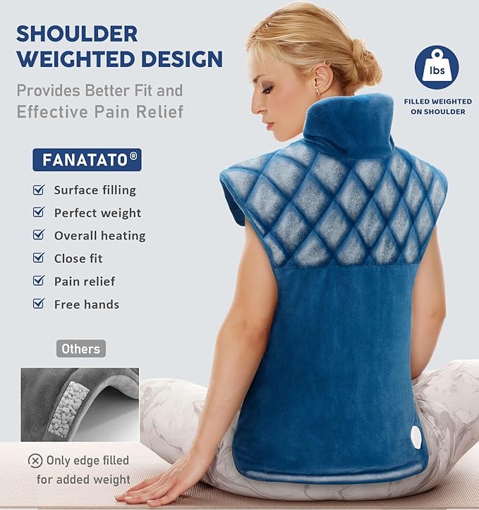 Weighted Electric Heating Pad for Neck Shoulders Back - Large Heat Pad with 6 Heat Settings & 4 Timers, Auto-Off, Machine Washable, UL Certified Pain Relief Pad - Christmas Gifts for Women Men Mom Dad