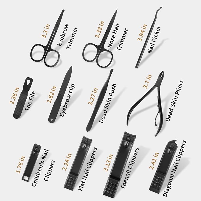 MINKINH Manicure Set Professional Nail Clipper Kit-26 Pieces for Men, Black | Stainless Steel Manicure Kit, Nail Care Tools with Luxurious Travel Case Nail Grooming Kit Gift for Husband Boyfriend Parent