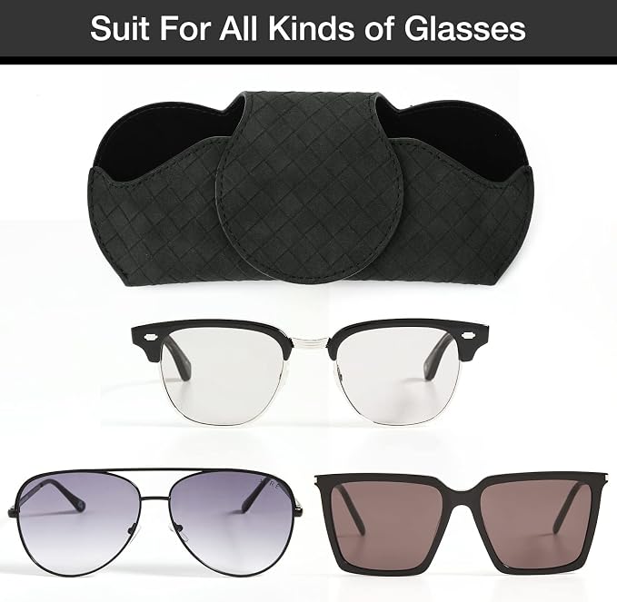 KINIVA Sunglasses Holder for Car Visor PU Leather Glasses Case with Clips for Car Visor Automotive Interior Visor Accessories Apply to All Car Models (Black)