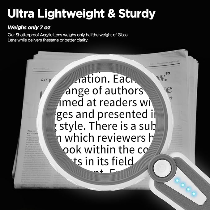 45X Magnifying Glass with Light for Reading – Large 4.6" Rechargeable LED Magnifier with 6 Color Modes, 1200mAh Battery – Magnifying Glass for Seniors, Close Work, Hobbies