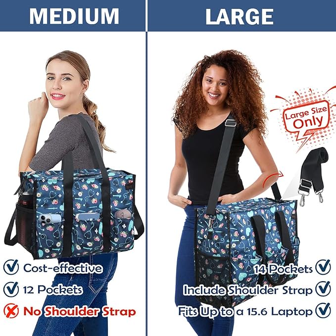 ABAMERICA Nurse Bags for Work Nursing Bag Multiple Pockets Waterproof Organizing Zip Top Clinical Bag for Nursing Students