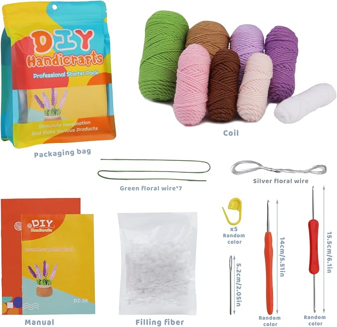 kgxulr Crochet Kit, Crochet Kit for Beginners Flowers, Purple Lavender | Crochet Kit for Beginners Flowers, Beginner Crochet Kit for Adults, Birthday Party, Wedding, Mother's Day or Thanksgiving