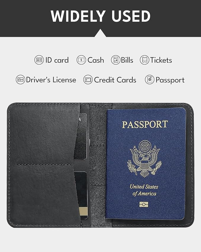 ALLIVE Passport Holder for Travel, Genuine Leather Passport Holder Women Men,Passport Cover,Travel Wallet Must Haves Airport Essentials Travel Gifts Black