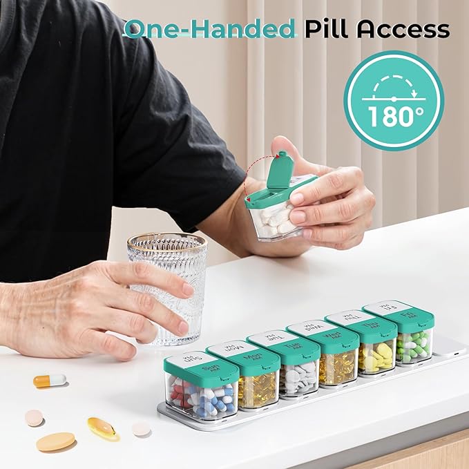 Odaro Extra Large Weekly Pill Organizer 2 Times A Day, Pill Box 7 Day Am Pm to Hold Daily Medicine Vitamin and Supplements - Cyan