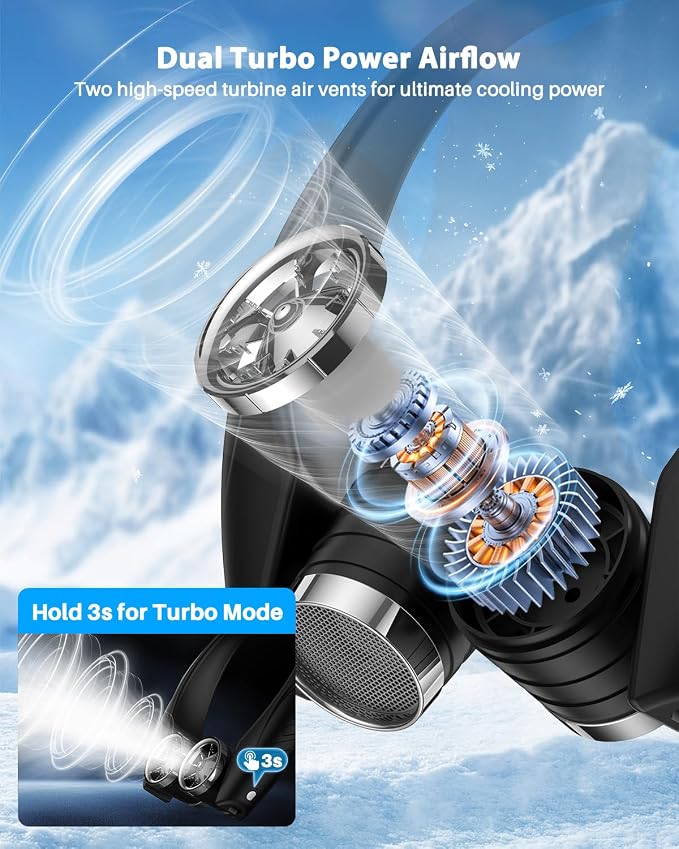Ausic Portable Neck Fan, Personal Neck Fan with Dual High Speed Turbo Vents, 6000mAh Outdoor Cooling Fan Blow Cold Air, Wearable Rechargeable Travel Fan for Outside Cruise Camping Beach Golf Gifts