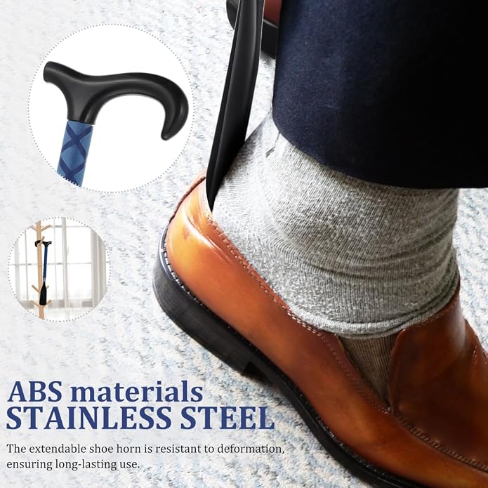 GALPADA Blue Shoe Horn Long Handle for Seniors Telescopic Shoehorn Adjustable 14 to 35 Inches Stainless Steel Portable Boot Jack for Men Women