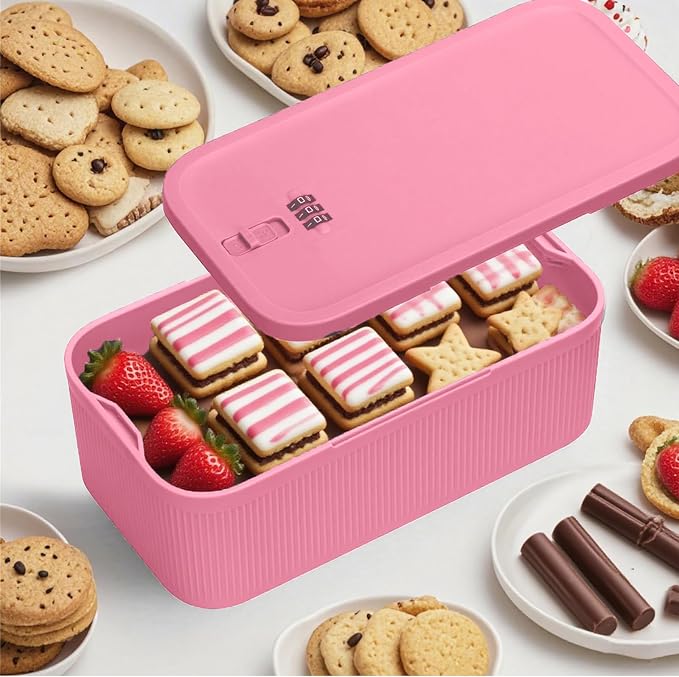 Medicine Lock Box Travel Case Medication Safe Lock Box Refrigerator Lockable Storage Box for Food Mobile Cell Phone Personal Items Snacks Medication LockBox for Office Home School Travel (Pink)