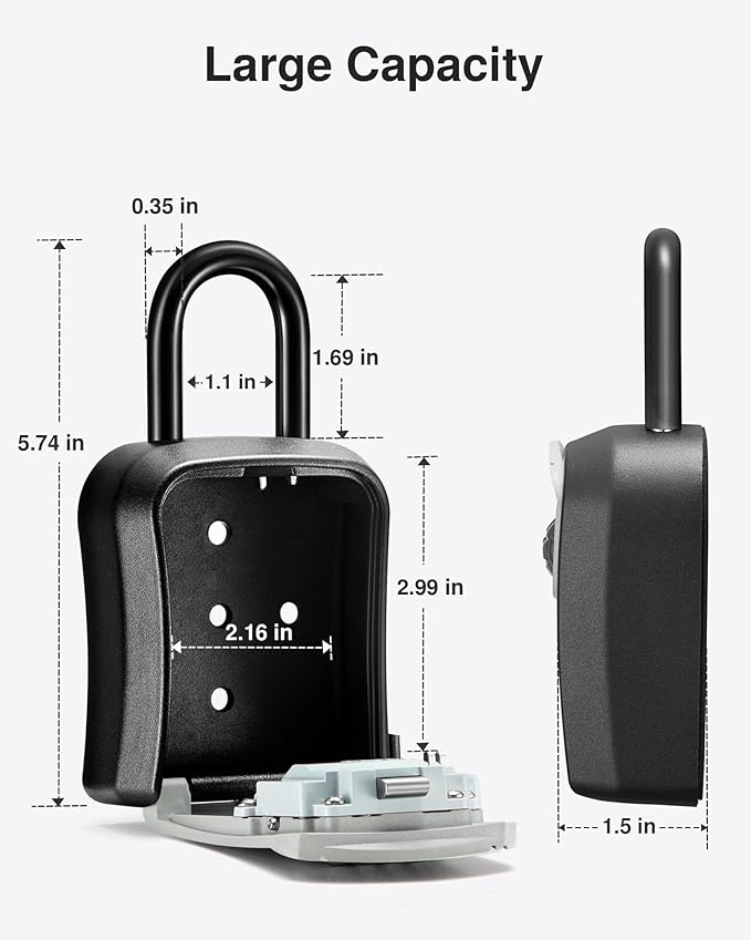Puroma Key Lock Box Outdoor 4 Digit Code Combination Lockbox House, 4 Gray | For Contractors Guest Realtor Storage Keys, Portable, Home Wall Mount, Resettable, Combination, Weatherproof, High-capacity