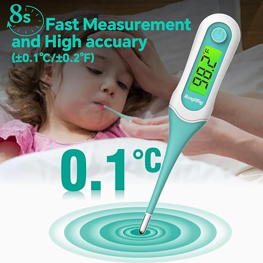 Digital Thermometer for Adults, Kids & Babies, 8-Second Fast Reading Oral Thermometer with Fever Alarm, Waterproof Baby Thermometer for Oral Rectal Underarm, 3-Color Backlit LCD,Storage Case Included
