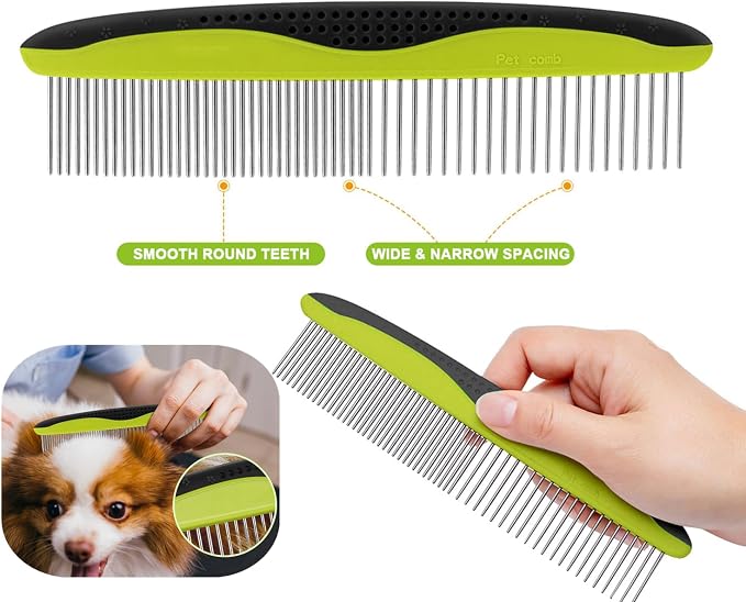 Pecute Double-Sided Undercoat Rake for Dogs & Cats with Thick Double Coats | 12/23-teeth removes mats & undercoat, 304 stainless steel, Gentle on skin, For heavy shedding, long/thick/double coats