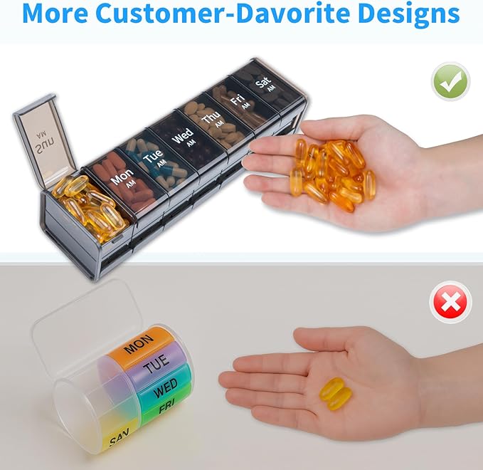 Daviky Extra Large Weekly Pill Organizer 2 Times a Day, XXL Pill Box 7 Day with AM PM Large Compartments, BPA-Free Daily Medicine Case, Jumbo Pill Holder for Fish Oils, Vitamins & Supplements
