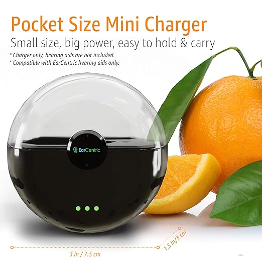 EarCentric EasyCharge Bundle Rechargeable Hearing Aids for Seniors – With Dual Charging System: Desktop Fast Charger + Portable Charger, Noise-Canceling, Easy Volume Control, Nearly Invisible
