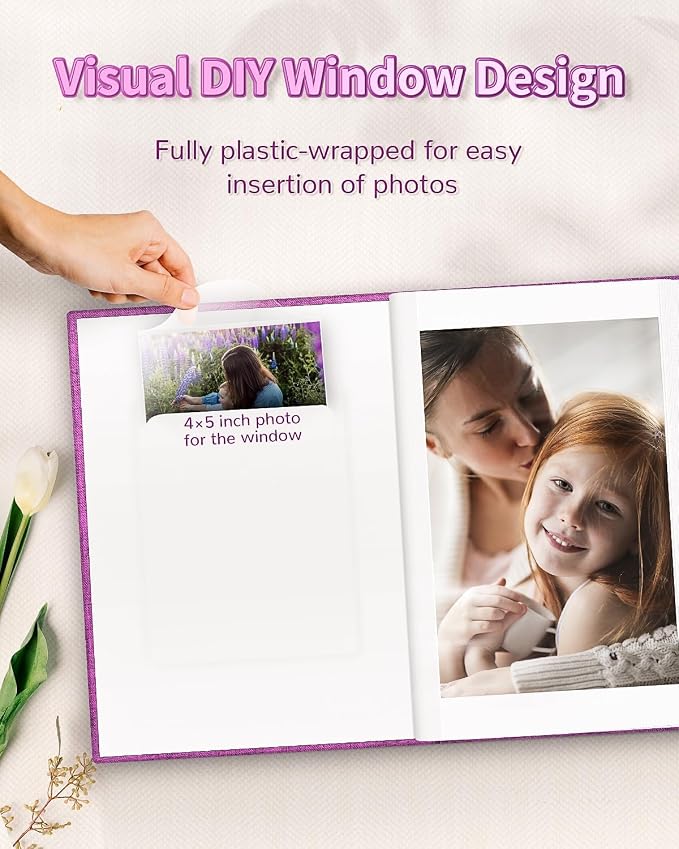 Artfeel Photo Album 4x6 with 100 Pockets,Slip-in Picture Albums,Linen Cover Memory Book with Front Window,White Page Vertical Photo Book for Wedding,Family,Anniversare,Baby,Vacation