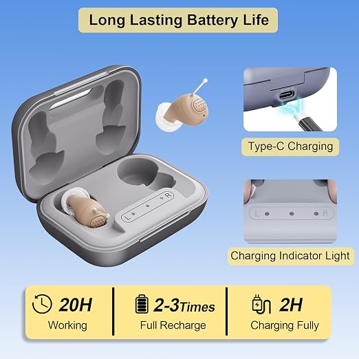 Hearing Aids for Seniors, Rechargeable OTC Hearing Aids with Noise Reduction, Near Invisible, Discreet Design for Seniors & Adults with Hearing Loss