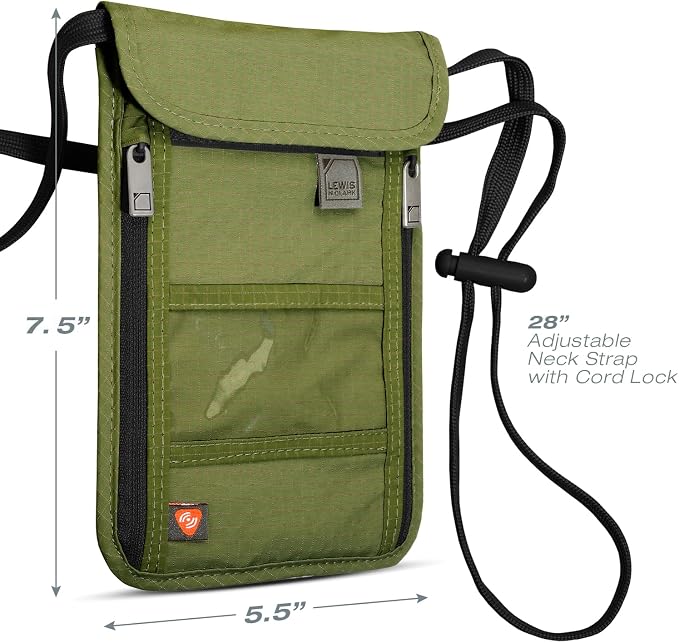 Lewis N. Clark Men's RFID Blocking Stash Wallet, Travel Neck Pouch Passport Holder for Women & Men, Olive, One Size