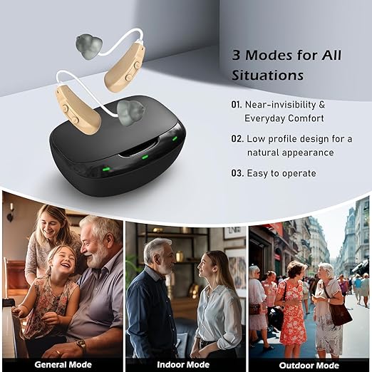 Hearing Aids for Seniors Rechargeable, OTC Behind-The-Ear BTE Ear Aid Buds Earbuds Not Amplifiers Adult Women Men, Sound Aides for Elderly Hearing Loss, Invisible Noise Cancelling