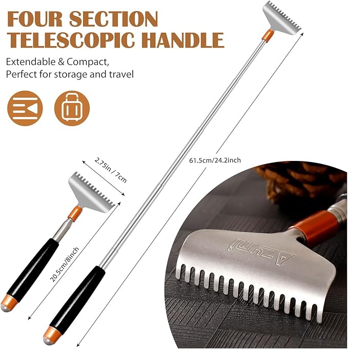 Large Back Scratcher, Strong Backscratchers for Men Women Extendable with Wider Rake Steel Claw-Wooden Handle- Massage Roller, Portable Metal Head Body Scratcher Massager