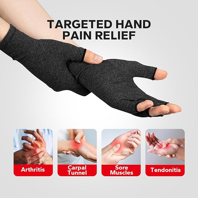 Fingerless Compression Gloves (1 Pair), Cotton Arthritis Gloves Women Men, Arthritis Pain Relief Gloves, Hand Compression Gloves Arthritis for Carpal Tunnel, Rheumatoid, Tendonitis