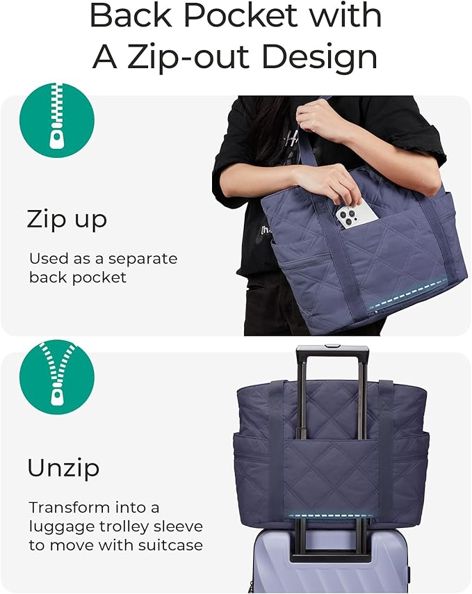 BAGSMART Crush Tote Bag for Women, 20L Puffer Work Tote with Zipper | Quilted Nurse Hospital Bag For Travel College Gym
