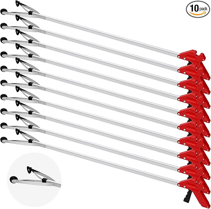 Sabary 10 Pack Suction Cup Reacher Grabber Heavy Trash Picker Grabber Tool, Long Handy Aids Nonslip Claw Reach Tool for Elderly Pick up Stick Arm Extension Litter Picker(Red,43 Inch)