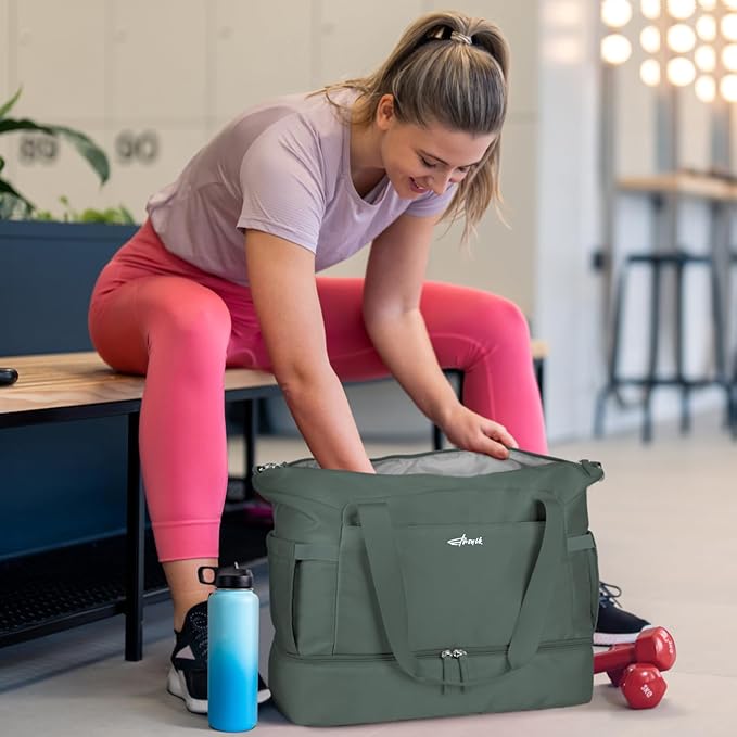 Gym Bag for Women, 45L Carry On Travel Duffel Bag with Shoes Compartment, Weekender Overnight Bag with Wet Pocket for Women, Travel, Gym, Weekend, Large Size
