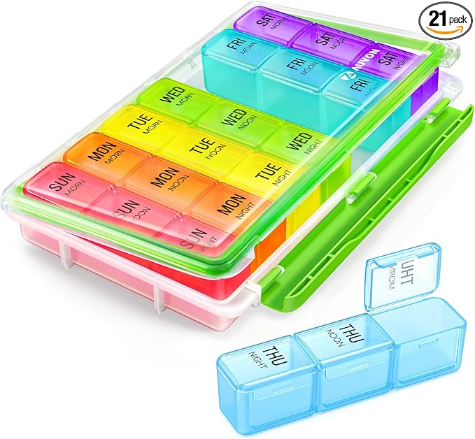 AUVON Weekly Pill Organizer 3 Times a Day with Moistureproof & Dual Protect | Large Pill Box 7 Day Easy to Use, Portable Pill Case for Travel, Pill Containers to Hold Vitamins, Medication, Fish Oils