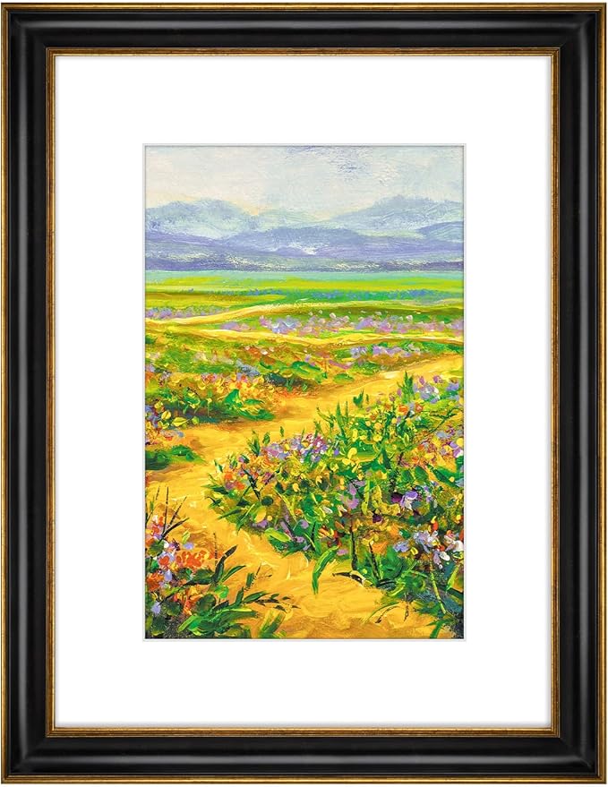 Golden State Art, 12x16 Photo Frame With Mat for Pictures 8x12 and Real Glass (Black With Antique Gold Trim - White Color Mat, 1.25 Inch Frame Border)