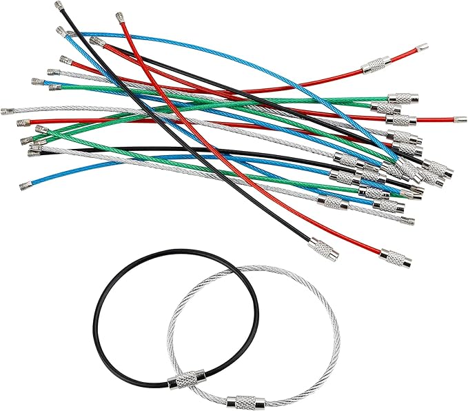 Uniclife 4 Inch Wire Keychain Cable Heavy Duty Stainless Steel Key Ring | Large Holder for Luggage Tag Keeper Travel, 1.8 mm Braided, 4.8 Inch Length, 1.6 Diameter, 80 lbs Hold, Corrosion Resistant