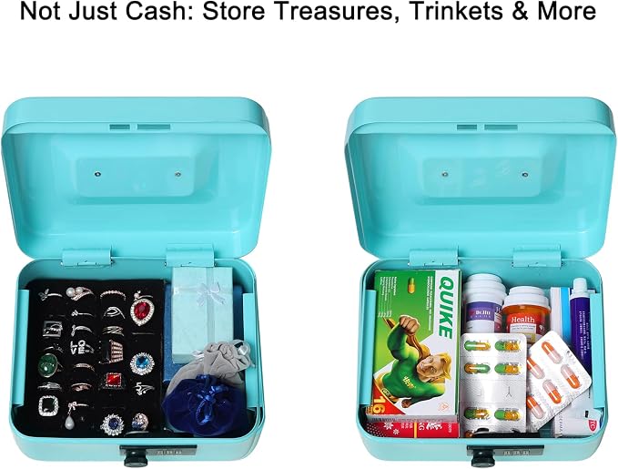 Jssmst Medium Cash Box with Combination Lock - Durable Metal Cash Box with Money Tray,light blue,7.87 x 6.3 x 3.35 inches