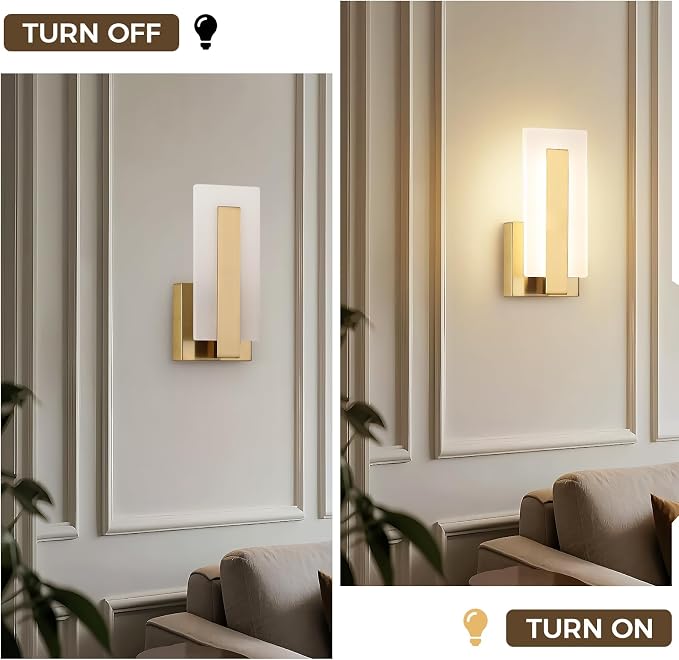 Joosenhouse LED Wall Sconce Set of 2, 5CCT Dimmable Brass Hardwired Wall Mount Sconce, Up & Down Mountable Indoor Light for Hallway, Bedroom, Study, Living Room, ETL Certified