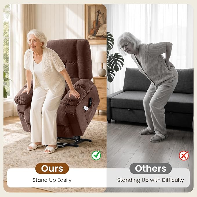Electric Power Lift Recliner Chair Sofa with Massage and Heat for Elderly,Lift Chair with Front Pocket & Side Pockets for Living Room
