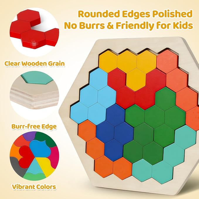 5 Pack Wooden Brain Teaser Puzzles Sets for Kids,Montessori Brain Blocks Logic Tangram Geometric Shapes Puzzle Matching Games Easter Basket Stuffers Gifts for All Ages Boys Girls