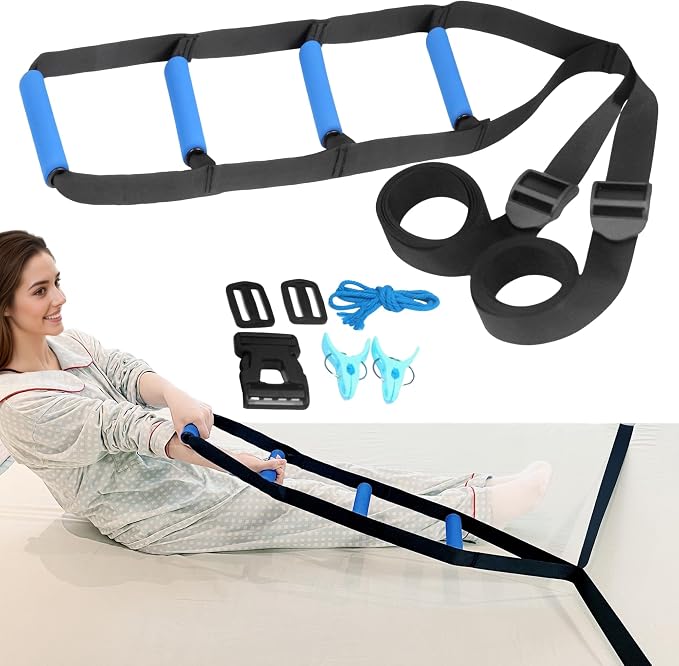 Bed Ladder Assist for Seniors, 160 Inches Sit Up Helper with Non-Slip 4 Handles, Pull Up Assist Device for Elderly Adults Injury Handicapped Patients